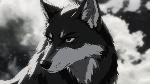 Monochrome Wolf Gaze Anime Illustration