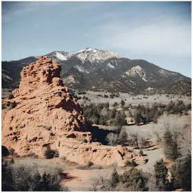 Mountain Range with Red Rock Formation