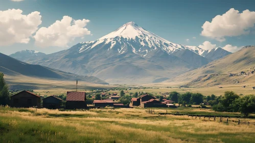 Snowy Mountain View with Village