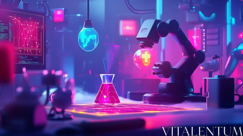 Surreal Science Lab in Neon Hues AI Image