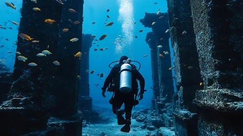 Diver in Underwater City