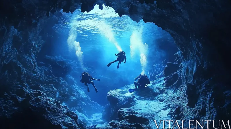 Deep Sea Divers in Cave AI Image