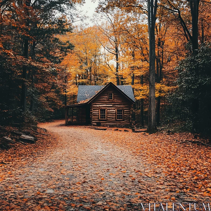 Autumn Forest Log Cabin AI Image