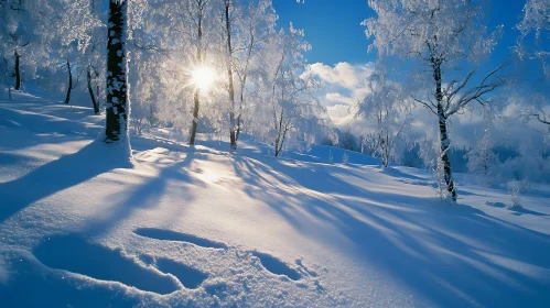Winter Landscape with Sunlit Trees