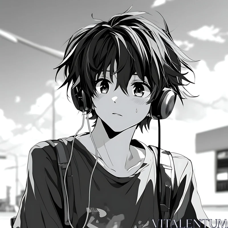 Pensive Anime Figure on a Street AI Image