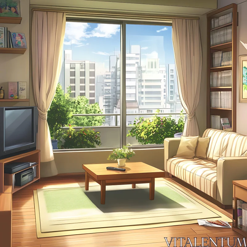 AI ART Sunlit Urban Living Room Interior