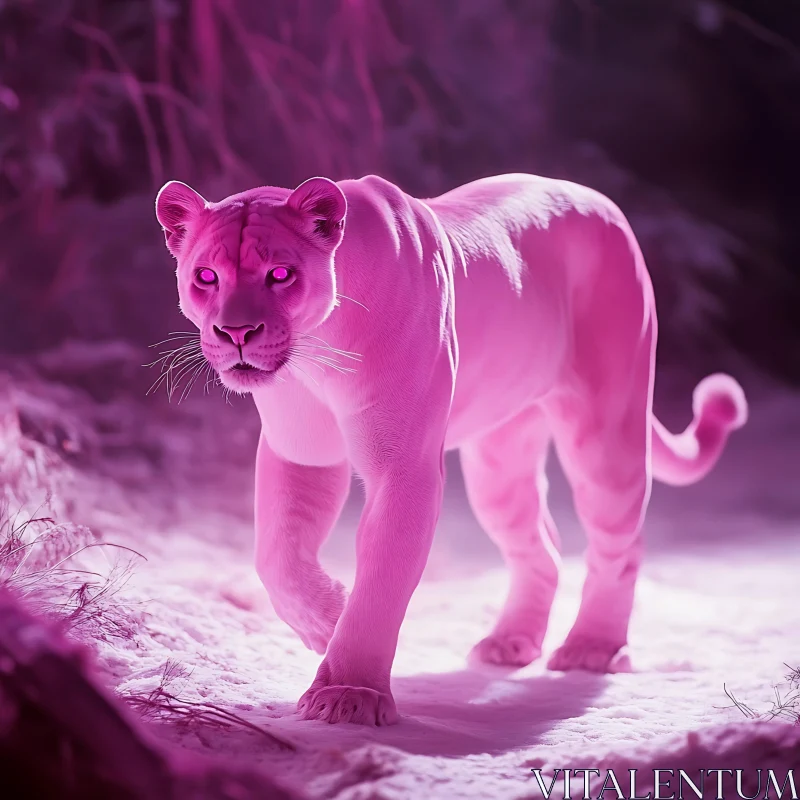 Pink Panther with Glowing Eyes AI Image