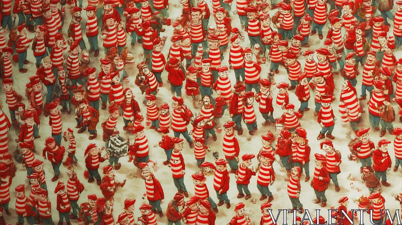 AI ART Red and White Striped People Gathering