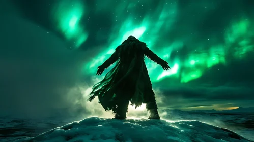 Silhouette under Northern Lights