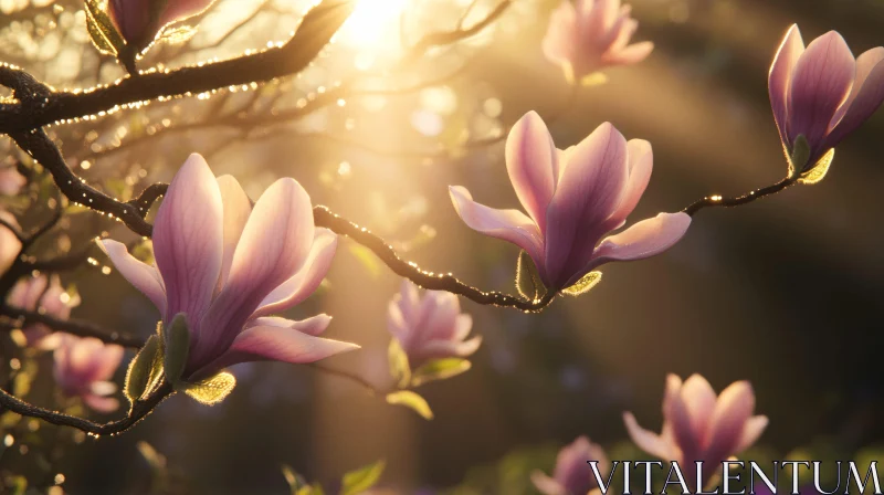 Magnolia Blossoms in Warm Sunlight AI Image