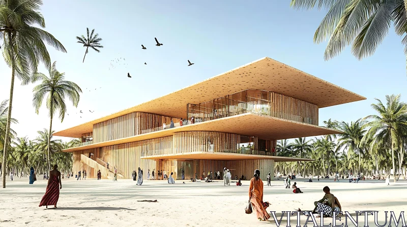 Tropical Modern Wooden Building AI Image