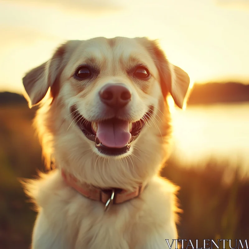 Happy Canine Portrait during Sunset AI Image