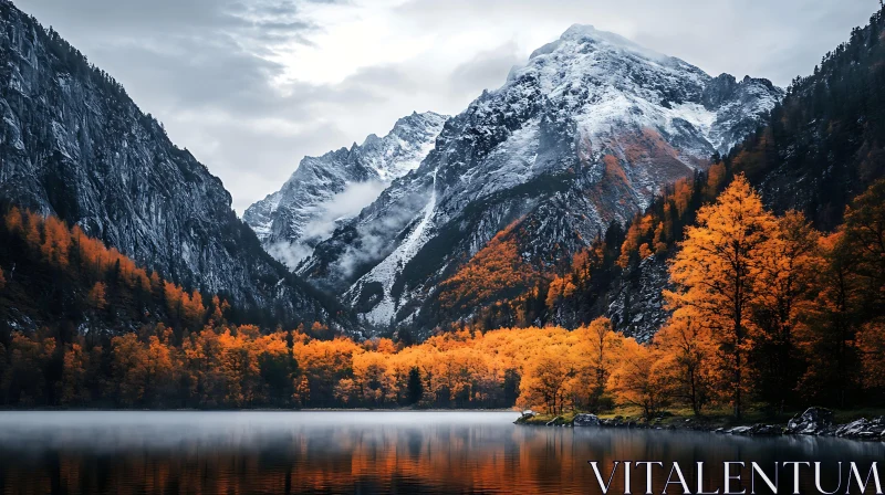 Lake and Mountains in Autumn AI Image