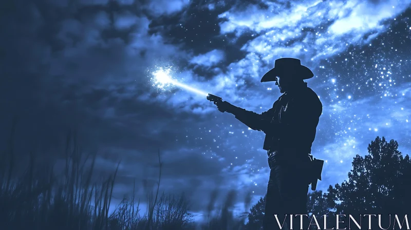 Mystical Cowboy Shooting Stars AI Image