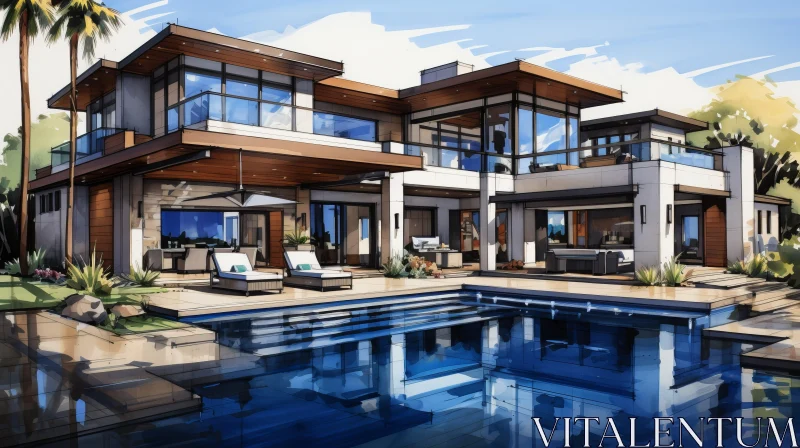 Modern House and Swimming Pool Concept Art AI Image