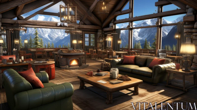 Rustic Mountain Lodge Interior with Industrial Aesthetic AI Image