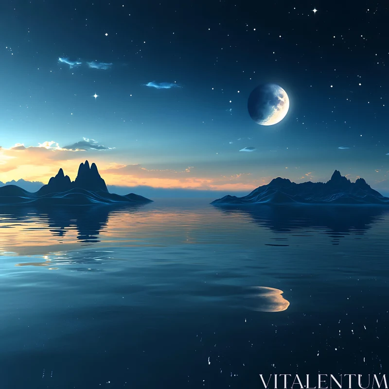 AI ART Moonlit Waters and Distant Shores