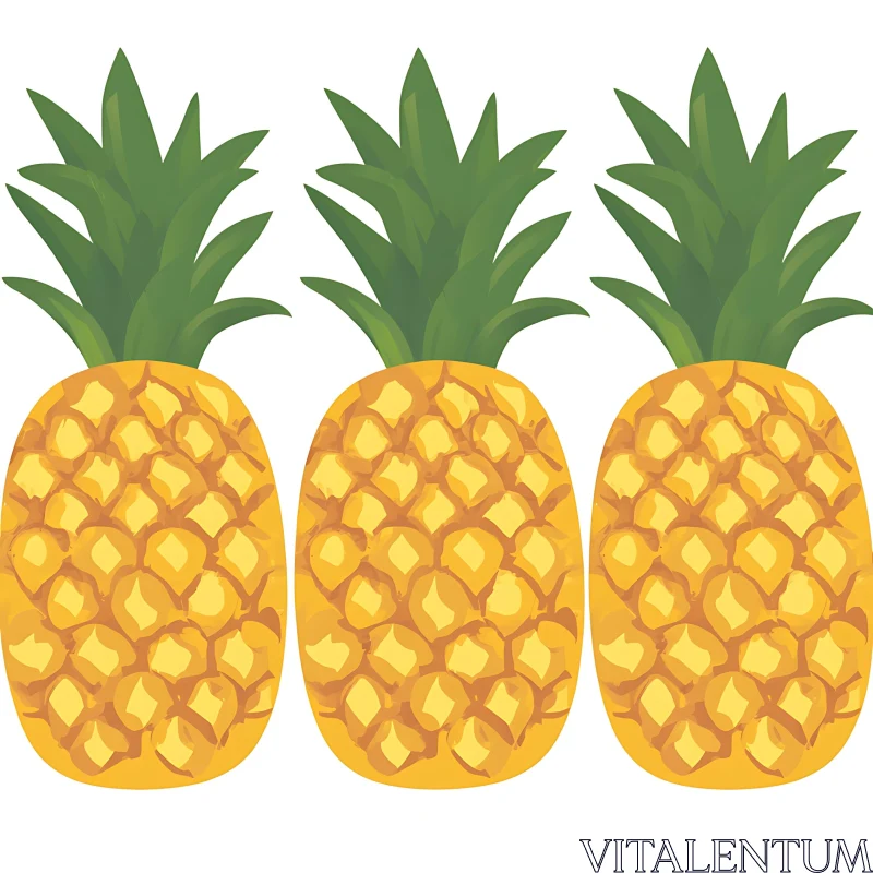 Tropical Pineapple Trio Still Life AI Image