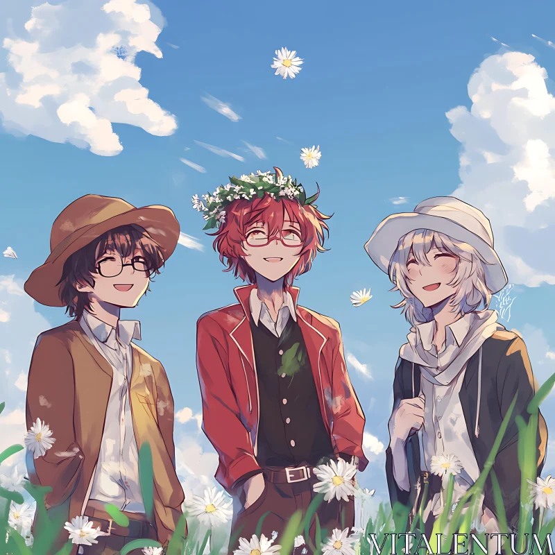 Cheerful Anime Characters in Nature AI Image