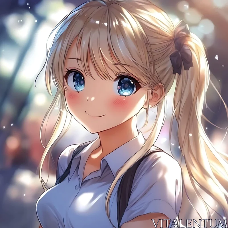 Cheerful Anime Schoolgirl Portrait AI Image