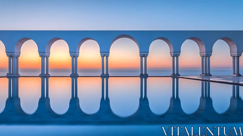 Architectural Arches and Columns Reflect at Dusk AI Image