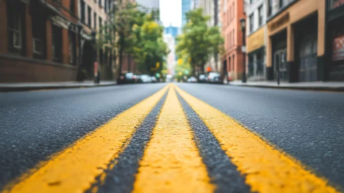 Cityscape Perspective with Asphalt Road