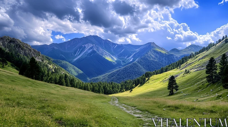 Majestic Mountains and Green Valley View AI Image