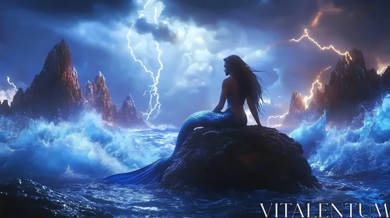 Ocean's Daughter Amidst Lightning AI Image