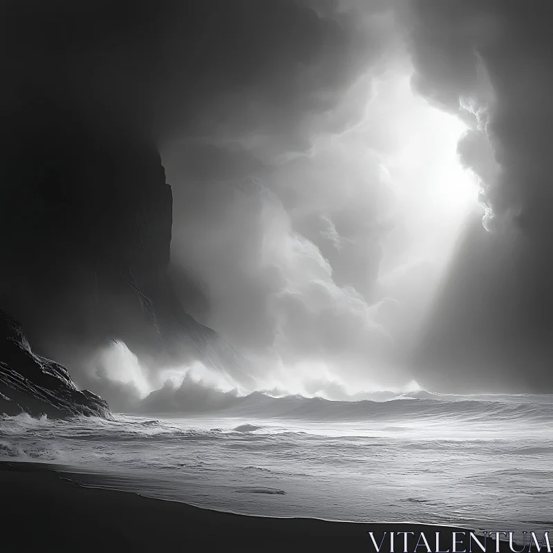 AI ART Turbulent Sea and Sky Monochrome