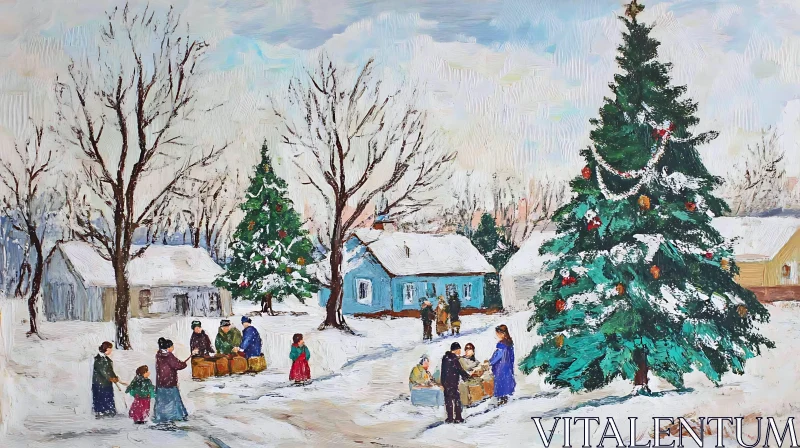 AI ART Snowy Village Holiday Scene