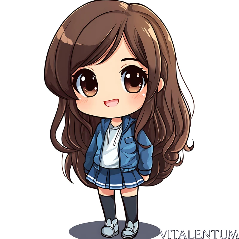 Chibi Girl Anime Character in Blue and White AI Image