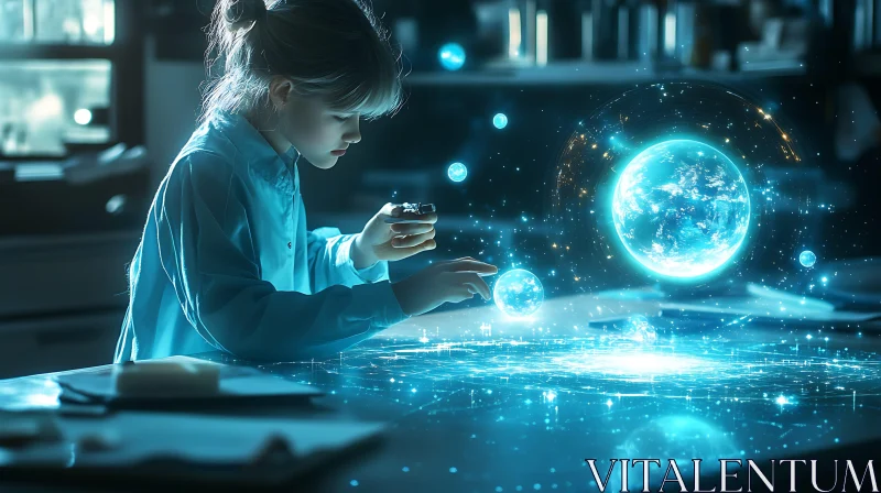 Girl and Holographic Spheres AI Image