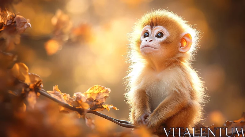 AI ART Golden-Hued Monkey Among Autumn Leaves