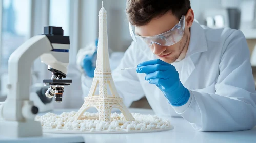 Scientist Inspects 3D Printed Eiffel Tower