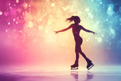 Mesmerizing Silhouette of a Figure Skater Against a Colorful Backdrop AI Generated Picture