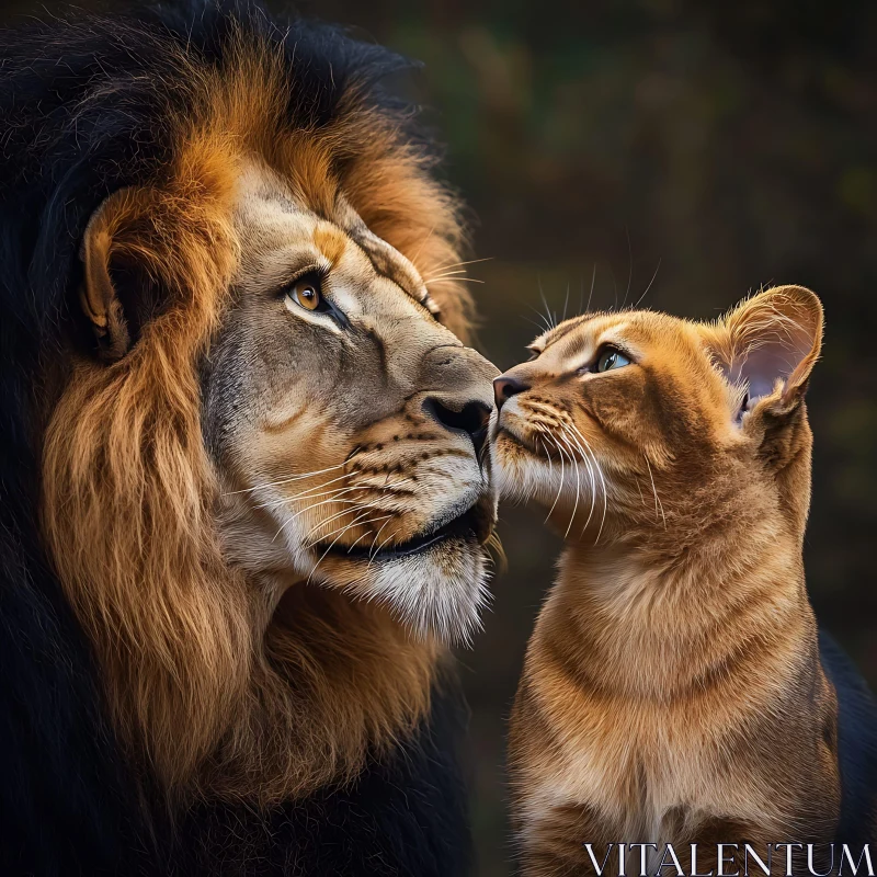 Loving Lion and Cub Portrait AI Image