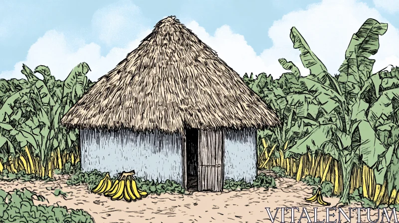 Banana Grove Village Hut AI Image