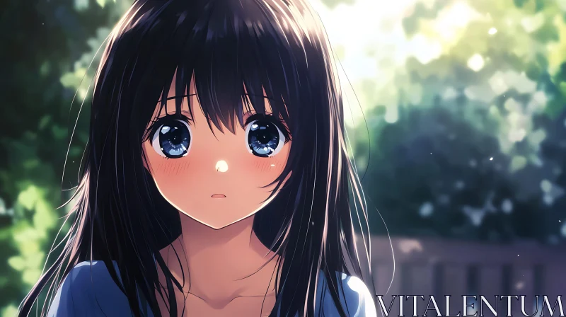 AI ART Pensive Anime Girl with Dark Hair Outdoors