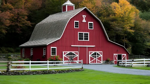 Rustic Red Barn in Countryside with Fall Colors