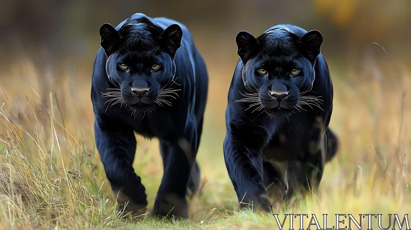 Pair of Black Panthers Hunting AI Image