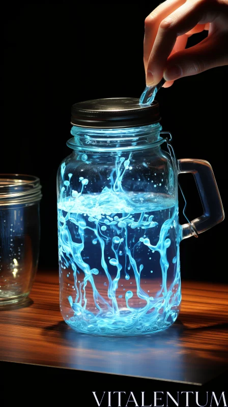 Blue Liquid in Glass Jar: A Neon Photorealistic Masterpiece AI Image