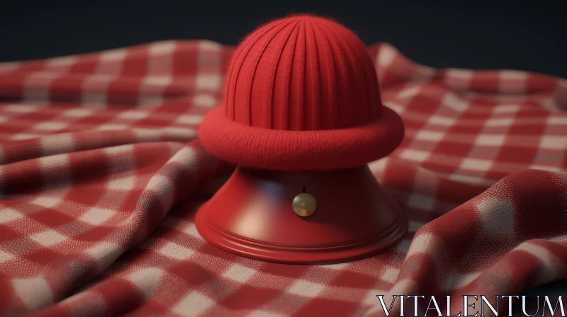 Captivating Red Hat on Plaid Tablecloth | Cinema4d Art AI Image