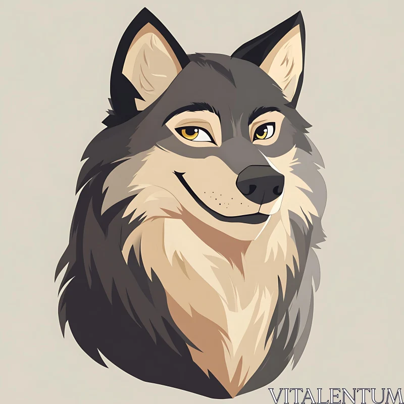 AI ART Friendly Wolf Face Cartoon Style