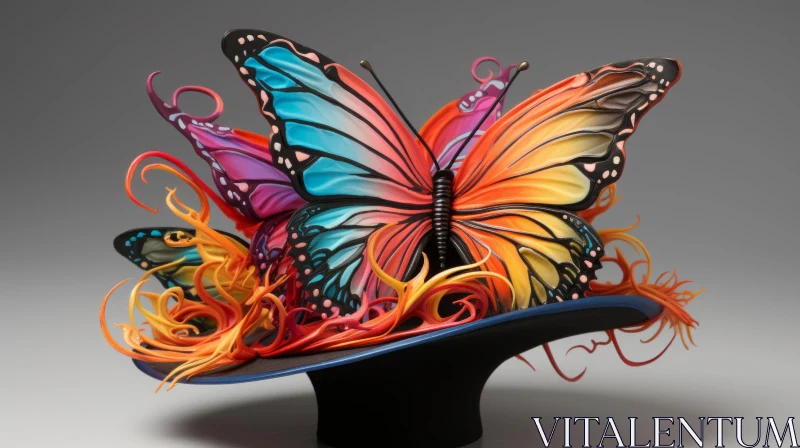 Enchanting Multicolored Butterfly Hat Sculpture AI Image