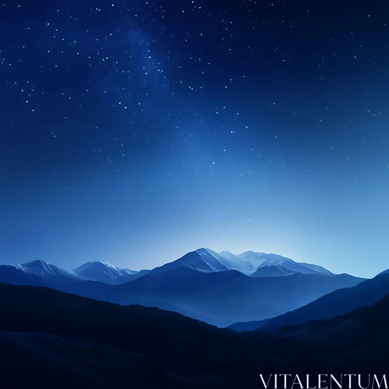 Night Sky Over Mountain Peaks AI Image