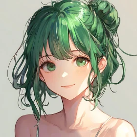 Portrait of an Anime Girl with Green Hair and Sparkling Eyes