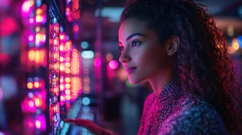 Woman and Neon Lights Portrait