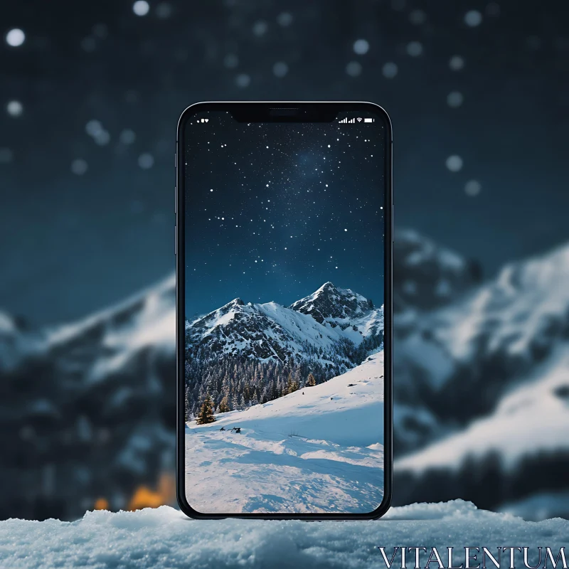 AI ART Snowy Peaks on Mobile Device