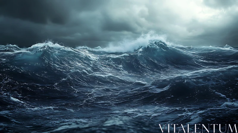 Ocean Fury: A Seascape of Tumultuous Waves AI Image