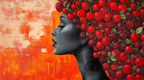 Woman's Profile with Fruit Hair - Abstract Art